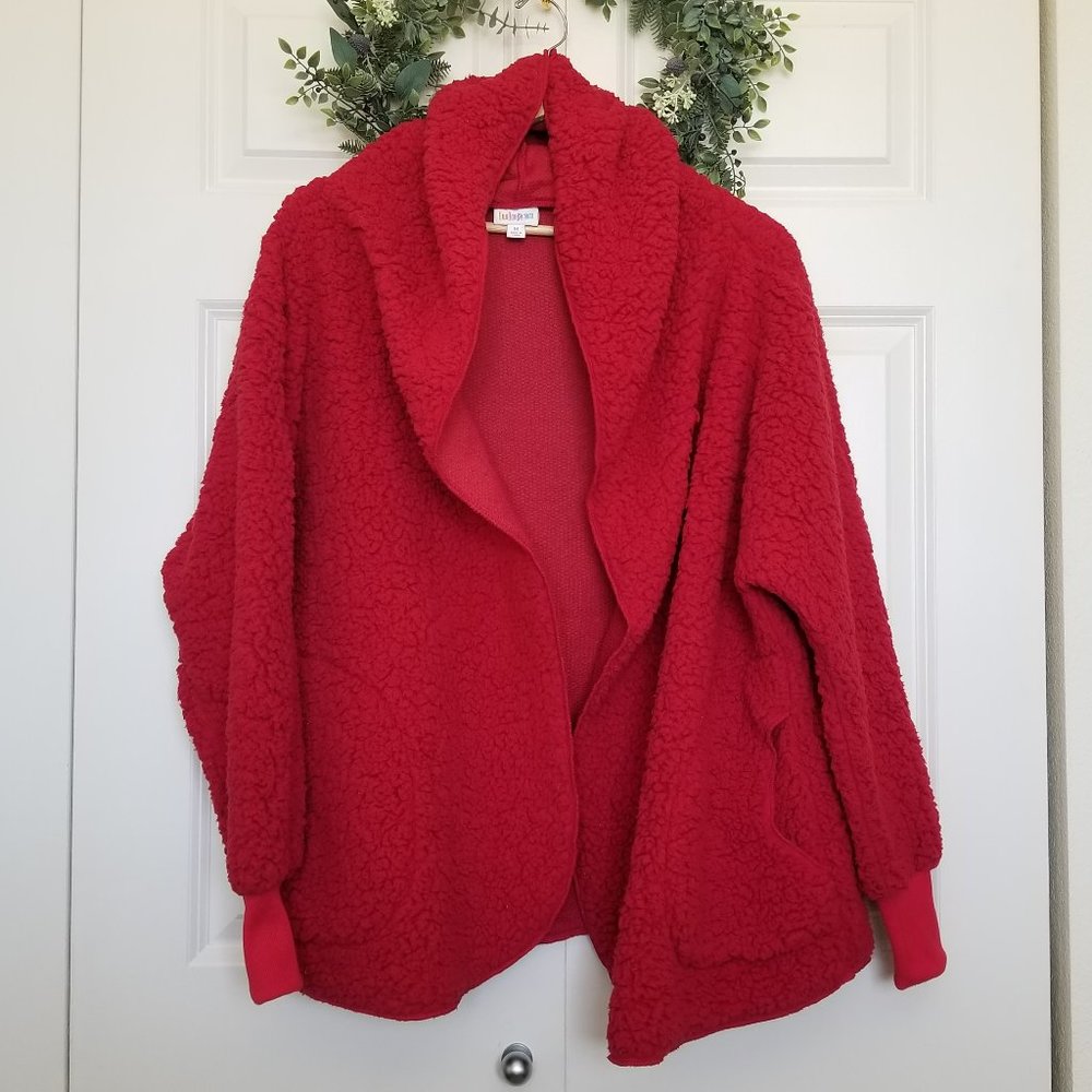 Lularoe Bright Red Hooded Teddy Bear Jacket- Size 10-20